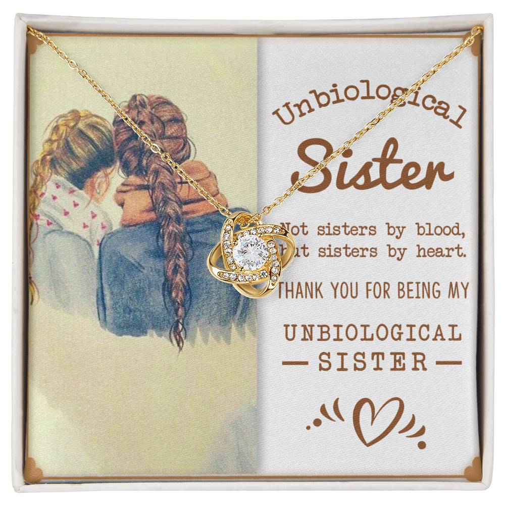 To My Unbiological Sister, Sisters By Heart - Love Knot Neckalce