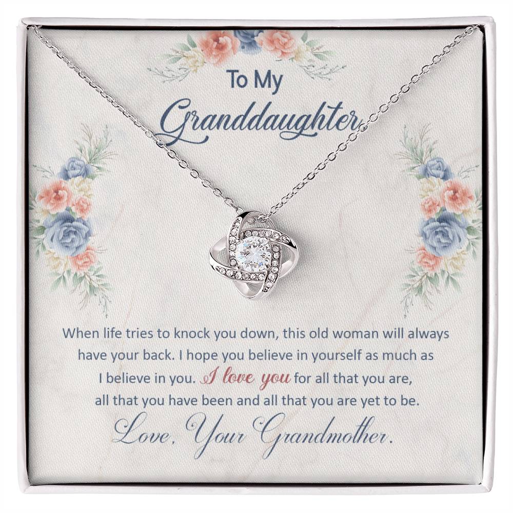 To My Granddaughter, This Old Woman Will Always Have Your Back - Love Knot Neckalce