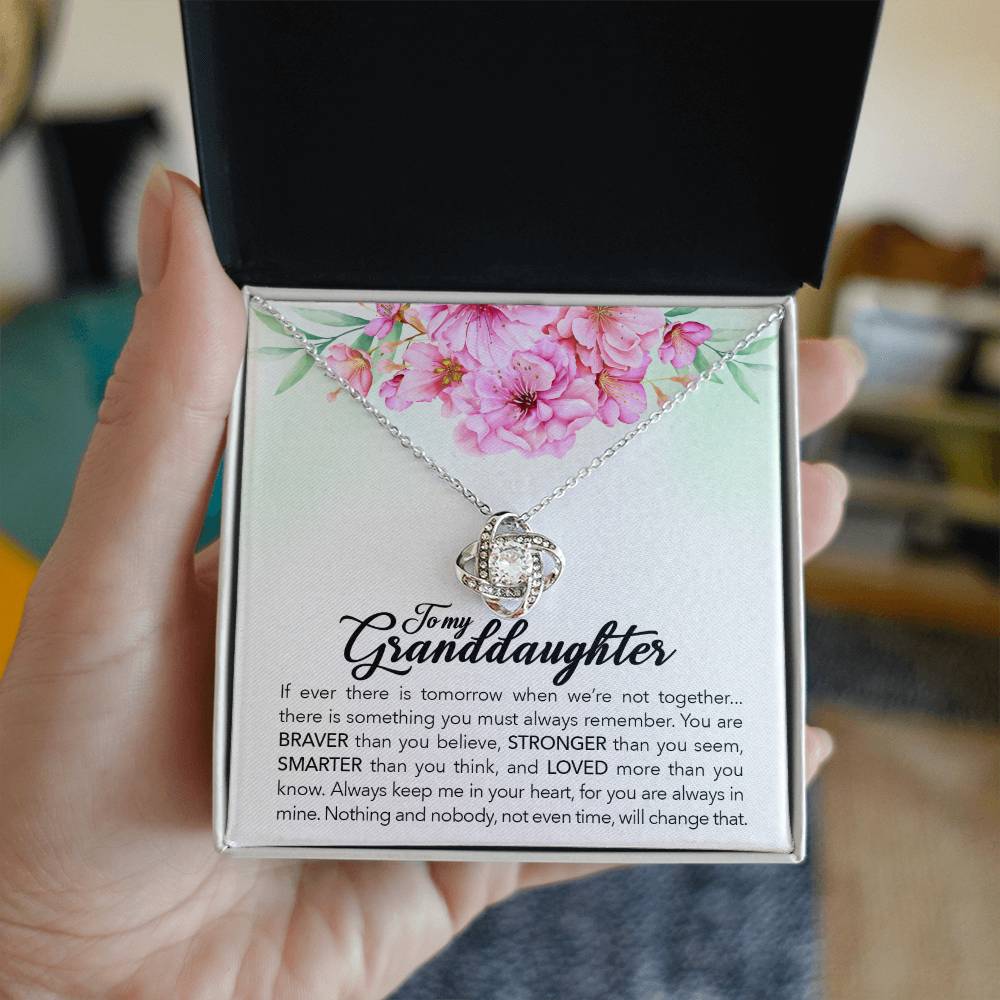 To My Granddaughter, Always Keep Me In Your Heart, - Love Knot Neckalce