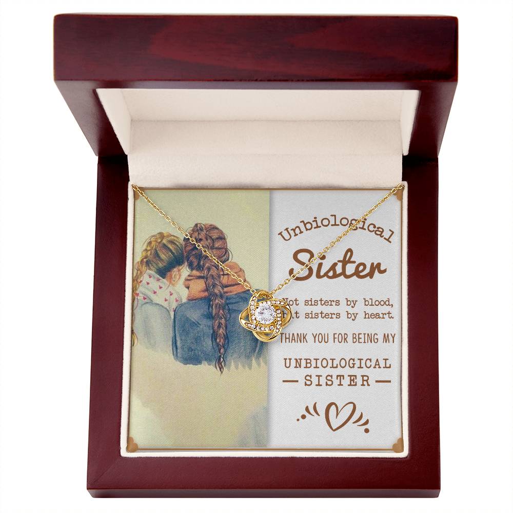 To My Unbiological Sister, Sisters By Heart - Love Knot Neckalce