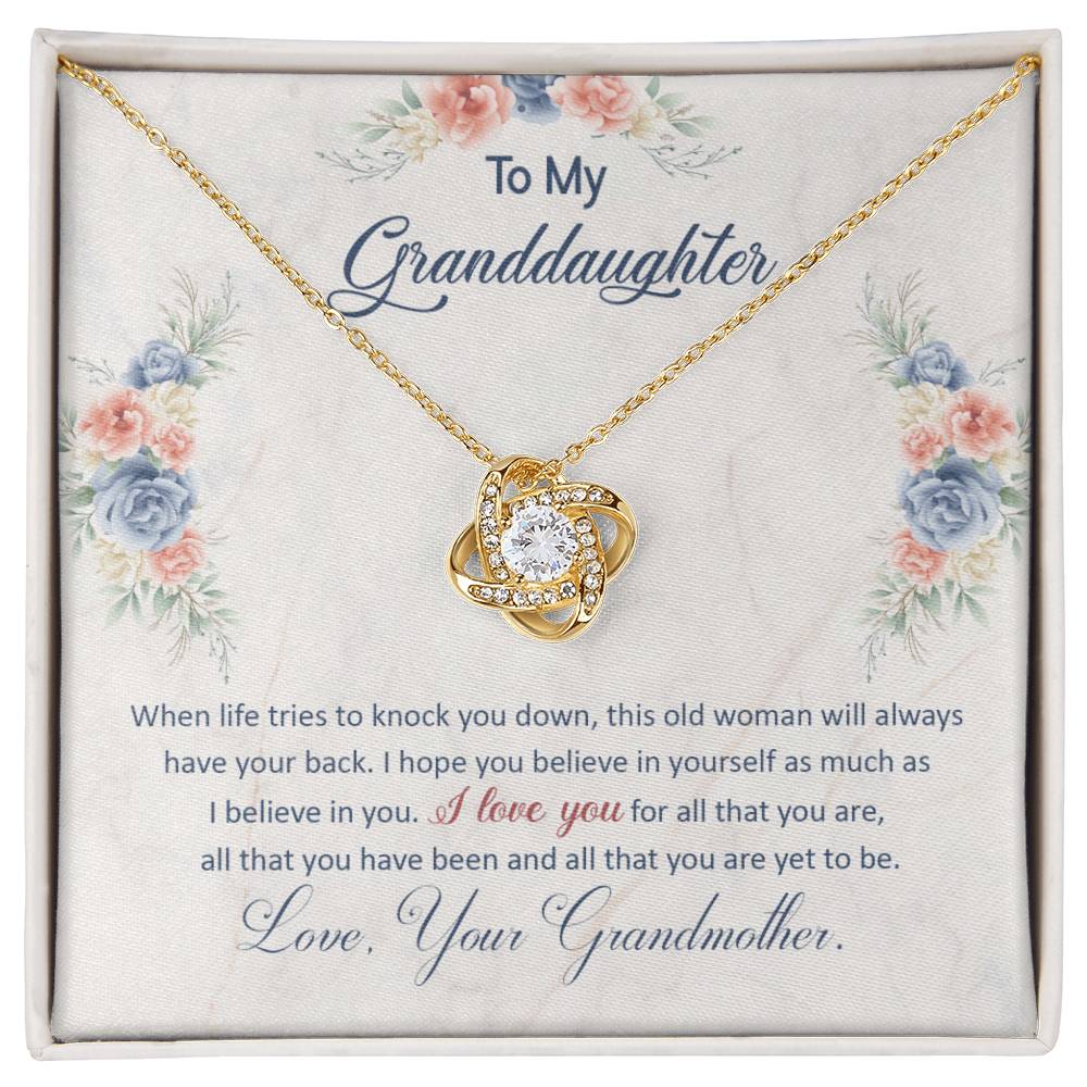 To My Granddaughter, This Old Woman Will Always Have Your Back - Love Knot Neckalce