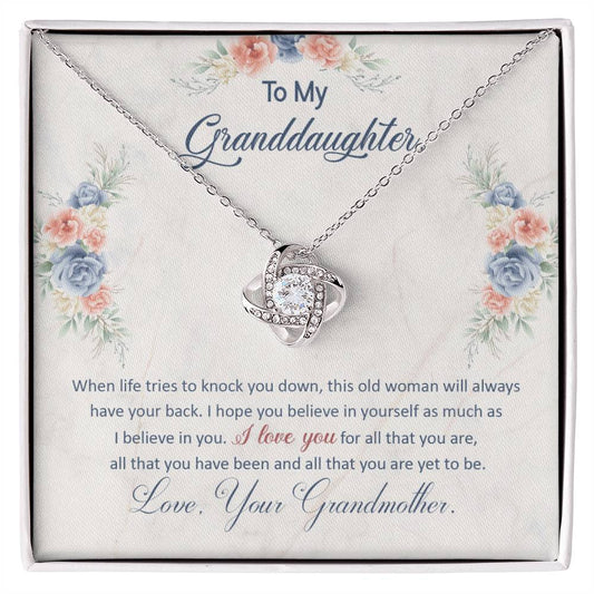 To My Granddaughter, This Old Woman Will Always Have Your Back - Love Knot Neckalce