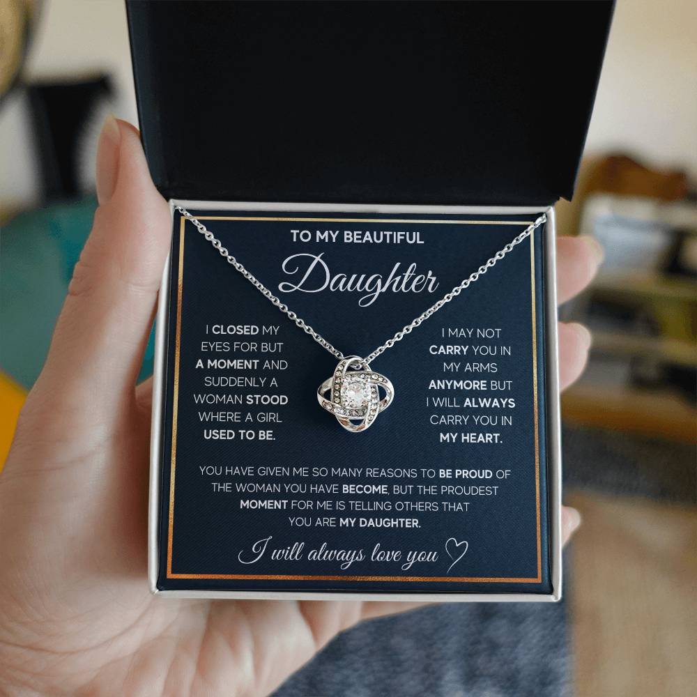 To My Daughter, I Will Always Carry You In My Heart - Love Knot Neckalce
