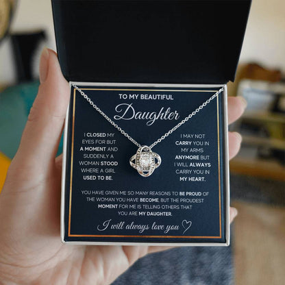 To My Daughter, I Will Always Carry You In My Heart - Love Knot Neckalce
