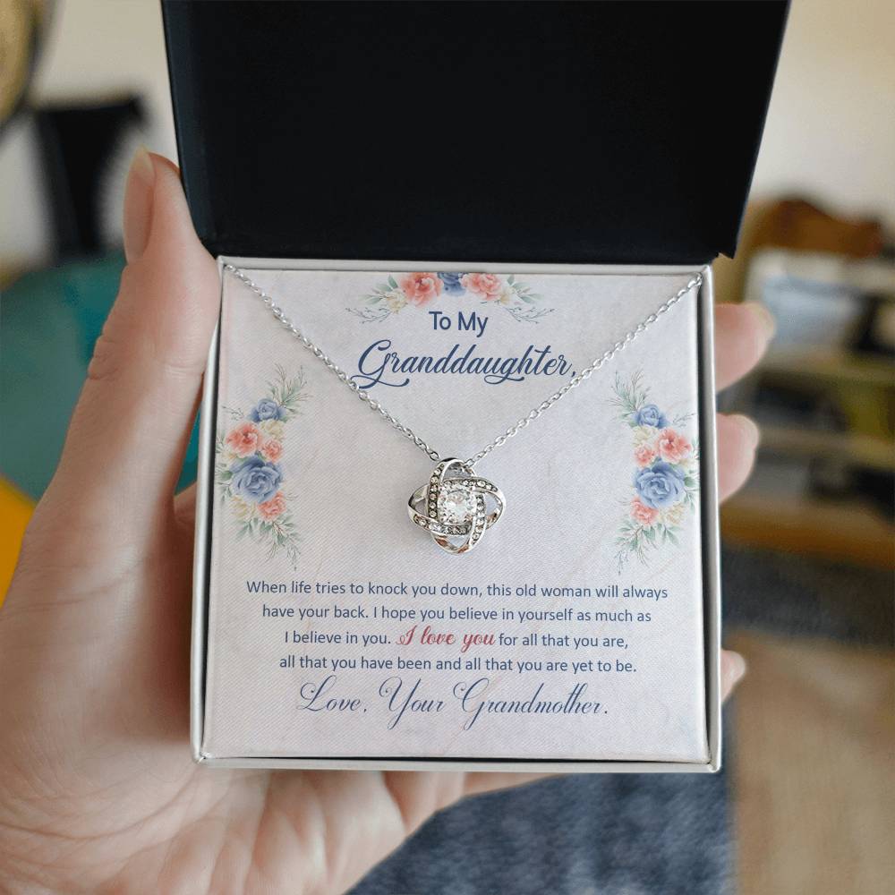 To My Granddaughter, This Old Woman Will Always Have Your Back - Love Knot Neckalce