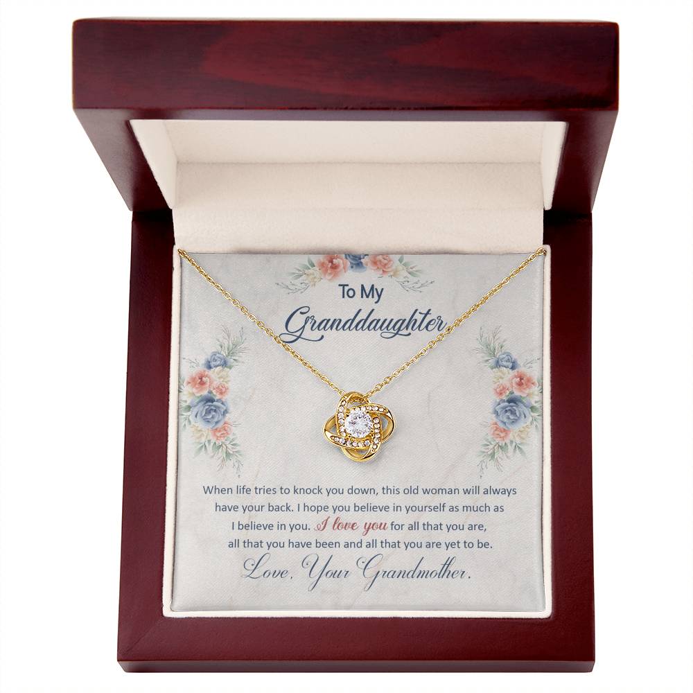 To My Granddaughter, This Old Woman Will Always Have Your Back - Love Knot Neckalce