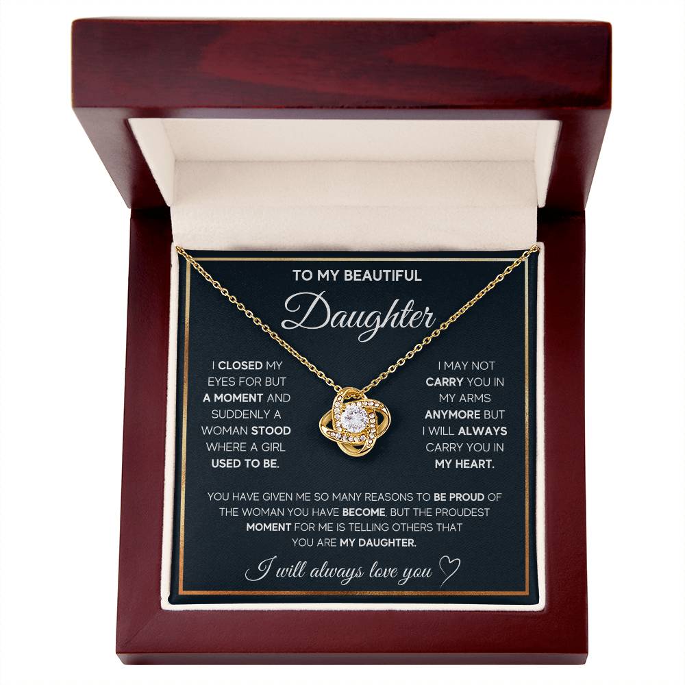 To My Daughter, I Will Always Carry You In My Heart - Love Knot Neckalce