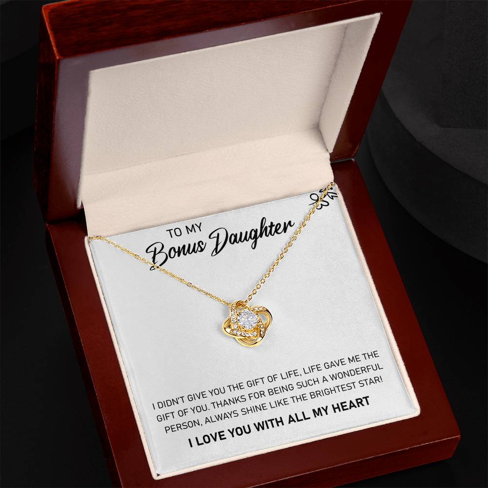 To My Bonus Daughter, Always Shine Like The Brightest Star - Love Knot Neckalce