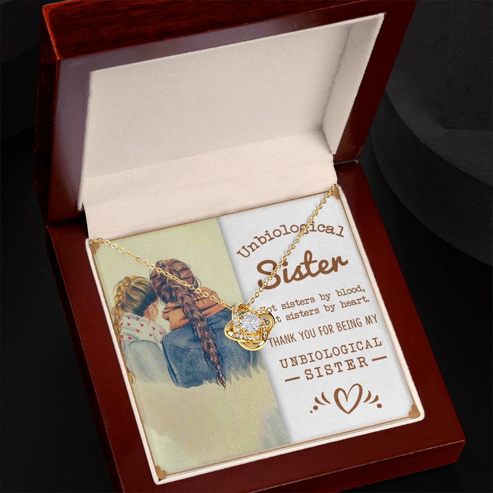 To My Unbiological Sister, Sisters By Heart - Love Knot Neckalce