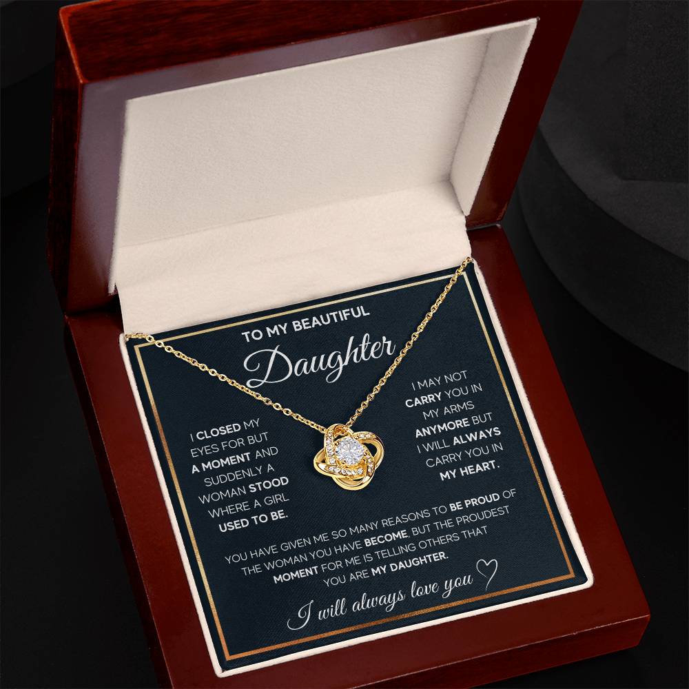 To My Daughter, I Will Always Carry You In My Heart - Love Knot Neckalce