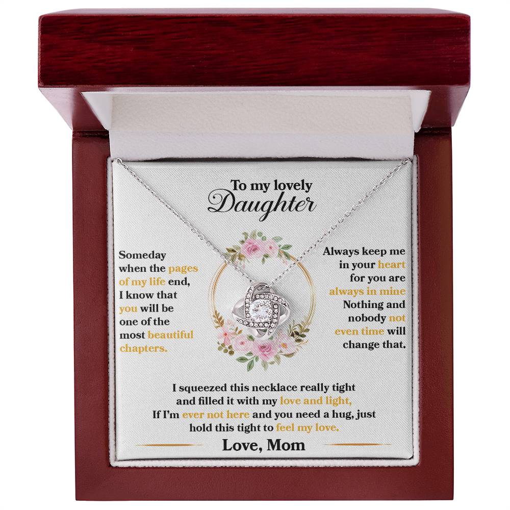 To My Lovely Daughter, Hold This Tight To Feel My Love - Love Knot Neckalce