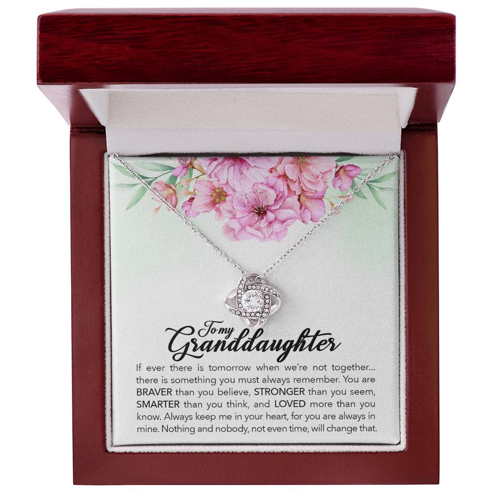 To My Granddaughter, Always Keep Me In Your Heart, - Love Knot Neckalce